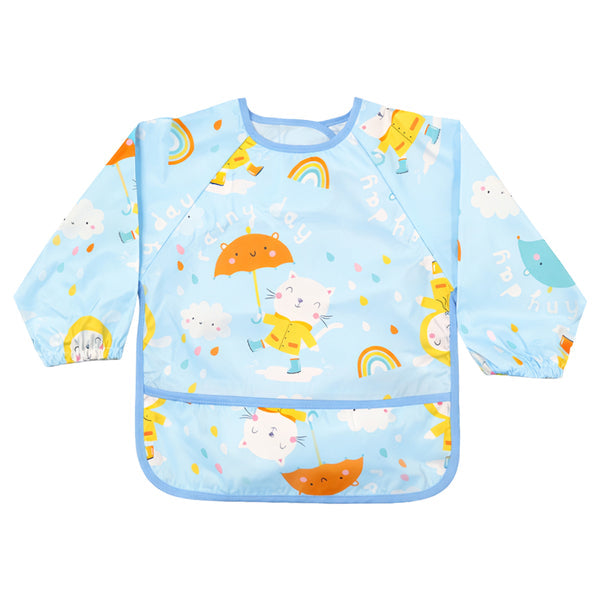 Hopop Waterproof Full Sleeve Baby Bib with Food Catcher Pocket – Apron Style - Assorted Print