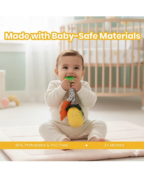 Nuluv Pineapple Baby Rattle – Soft Teether & Crinkle Toy, BPA-Free, 3+ Months