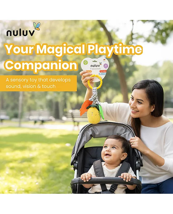 Nuluv Pineapple Baby Rattle – Soft Teether & Crinkle Toy, BPA-Free, 3+ Months