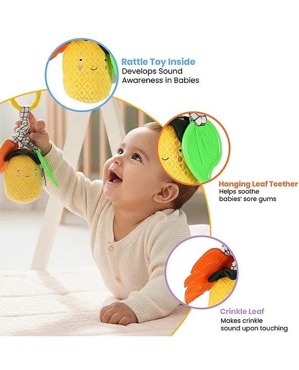 Nuluv Pineapple Baby Rattle – Soft Teether & Crinkle Toy, BPA-Free, 3+ Months