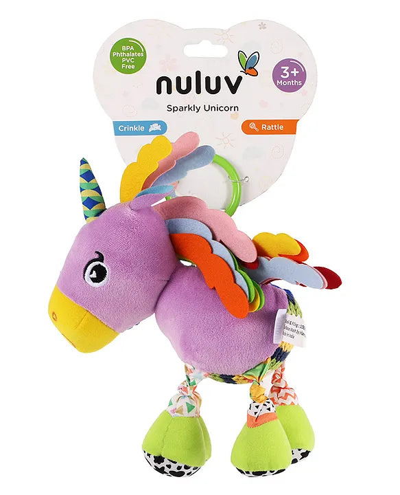Nuluv Sparkly Unicorn Baby Toy – Rattle & Sensory Plush, 3+ Months