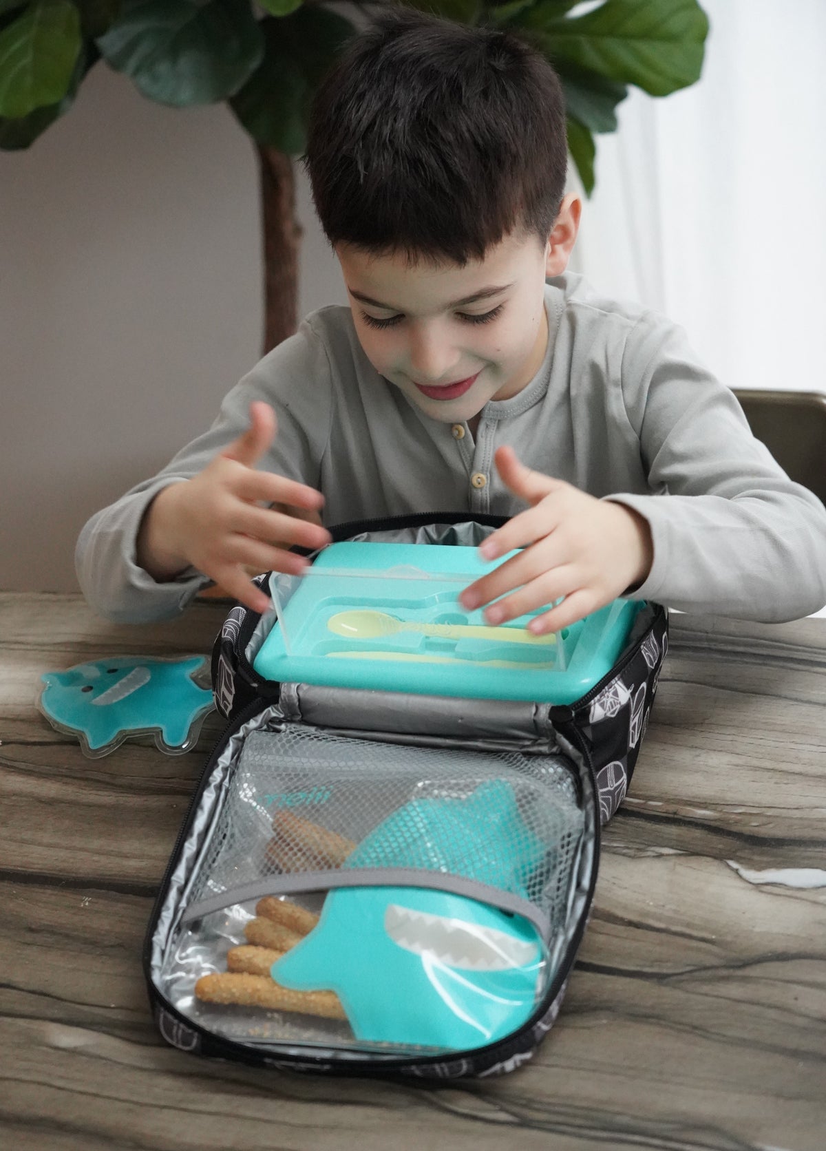 Melii Two - Tier Bento With Utensils Blue Mint Lime 6 Compartments
