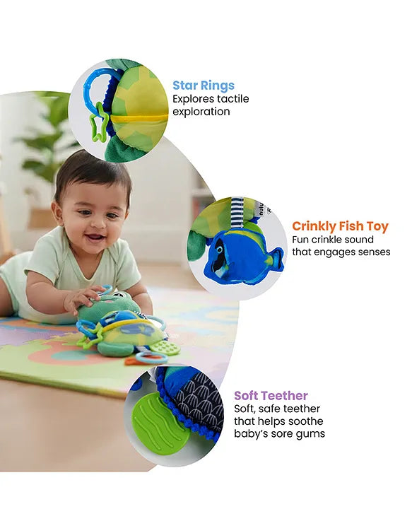 Activity Toad Baby Toy, Crinkle Fish, Mirror, Teethers Stroller Toy for Babies