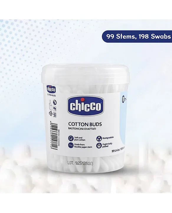 Chicco Cotton Buds With Ear Drum Protection 99 Pcs – White