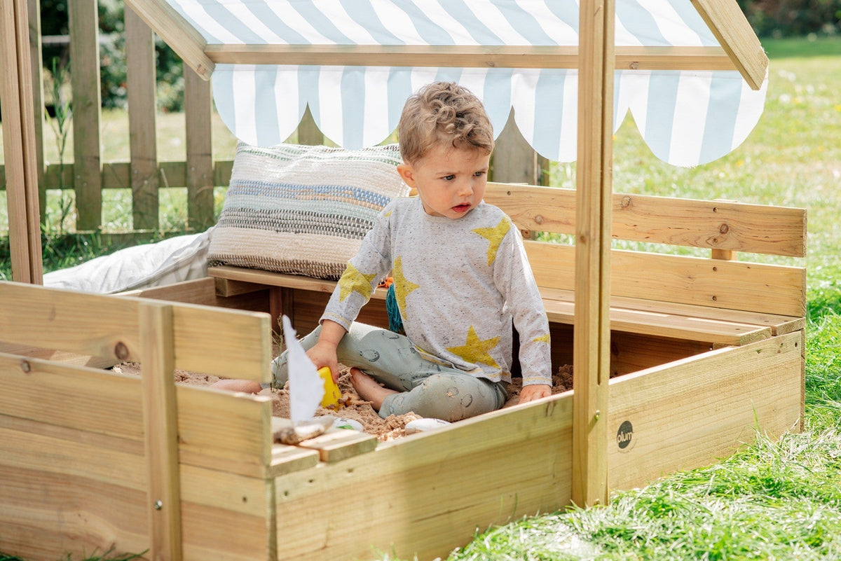 Plum Wooden Sandpit With Canopy - Natural