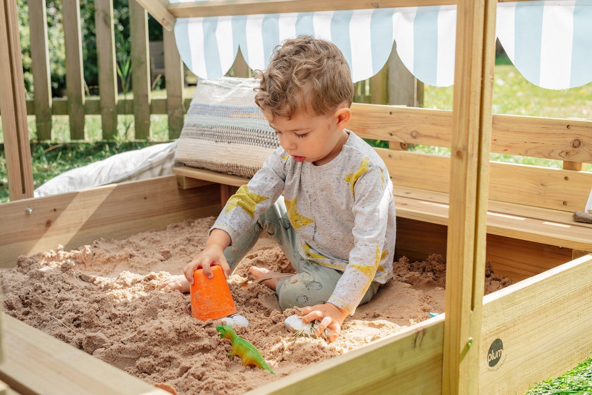 Plum Wooden Sandpit With Canopy - Natural