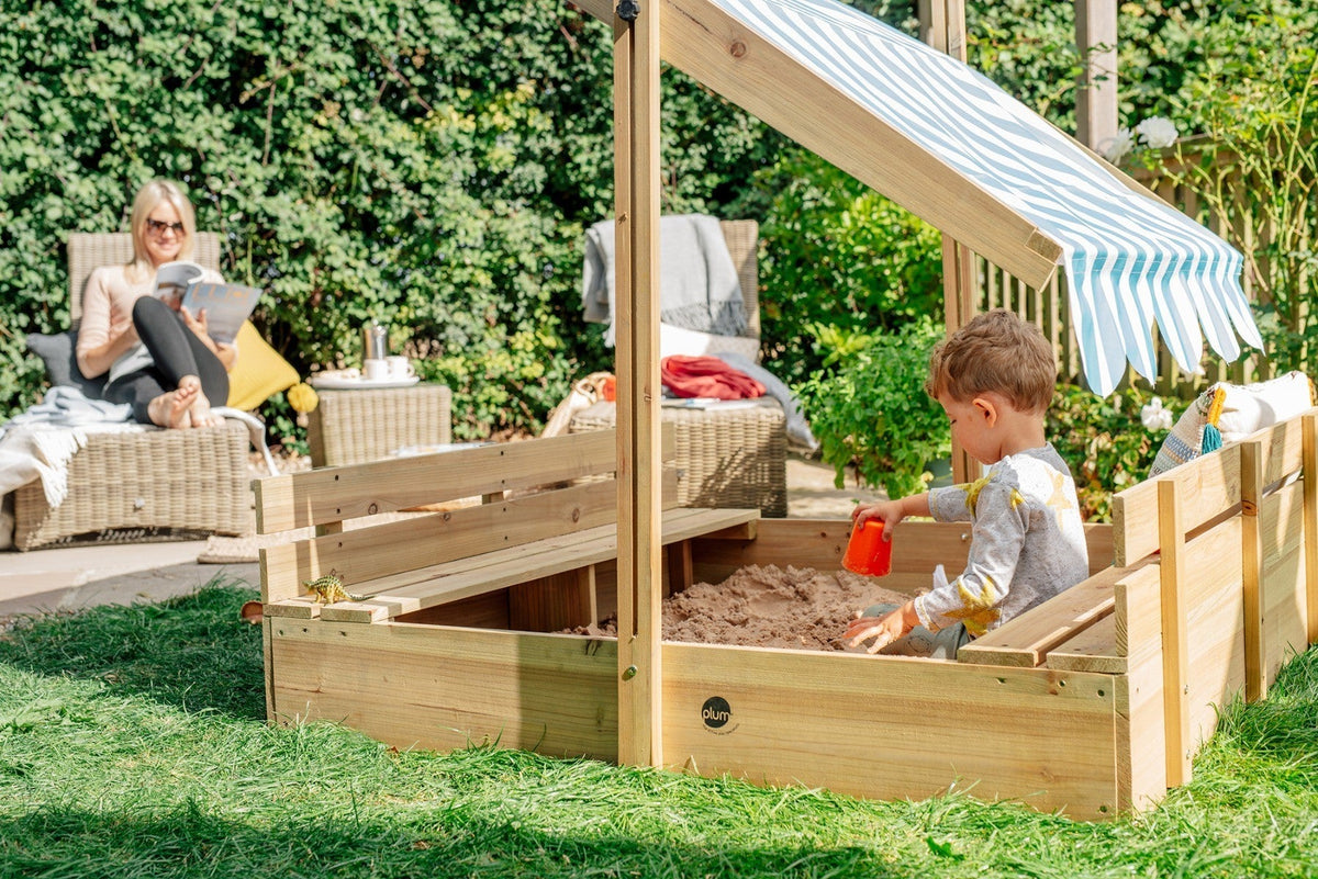 Plum Wooden Sandpit With Canopy - Natural