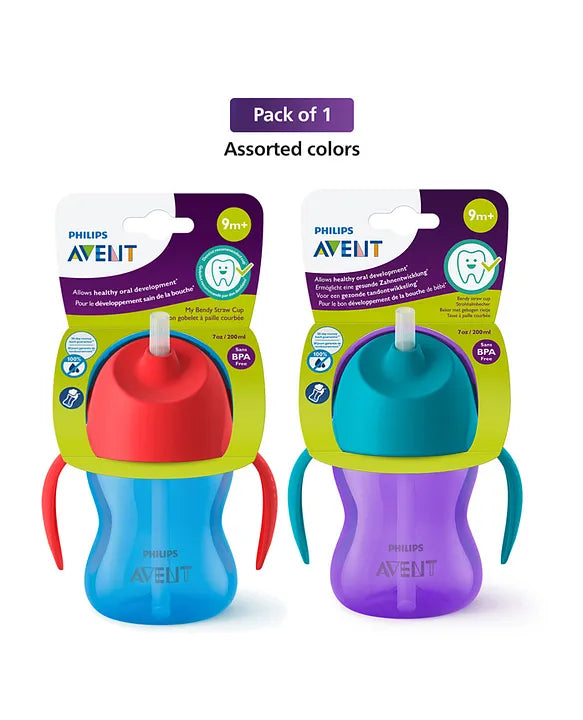 Philips Avent Bendy Twin Handle Straw Cup 200 ml β Blue | 9M+