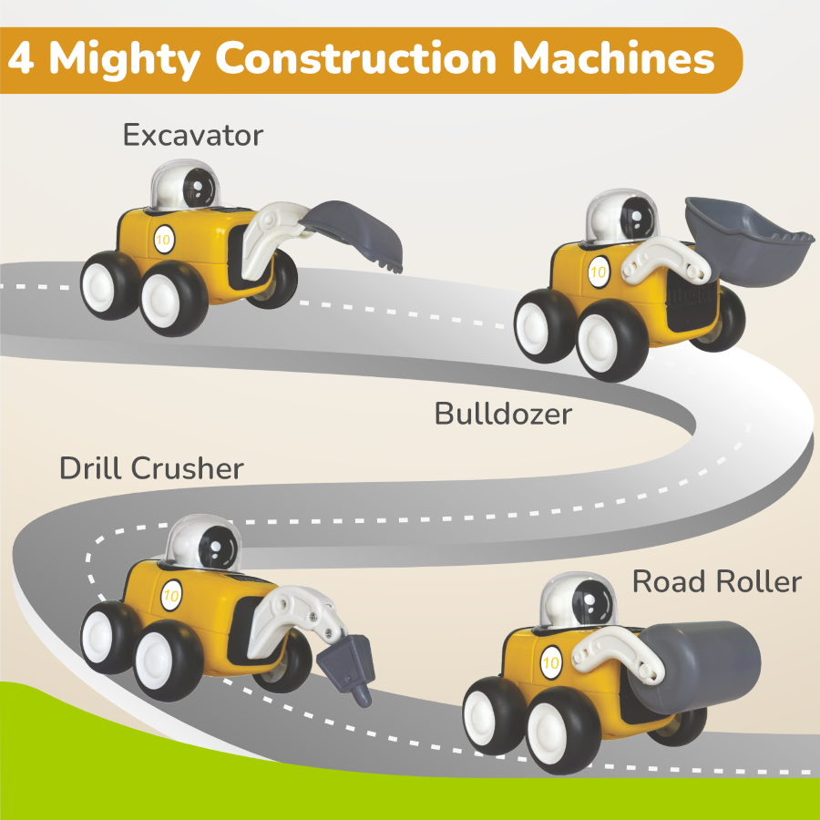 R For Rabbit Orapple Rover 4-Piece Mini Construction Vehicle Set Of 4 12M+