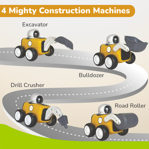 R For Rabbit Orapple Rover 4-Piece Mini Construction Vehicle Set Of 4 12M+