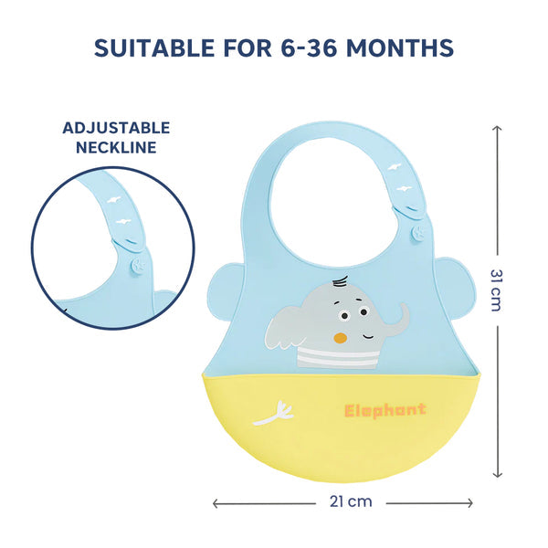 Hopop Easy Clean Crumb Catcher Silicone Bib Elephant 6M+