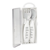 BEABA 2nd Stage Ergonomic Spoon & Fork Set – Light Mist | 8M+