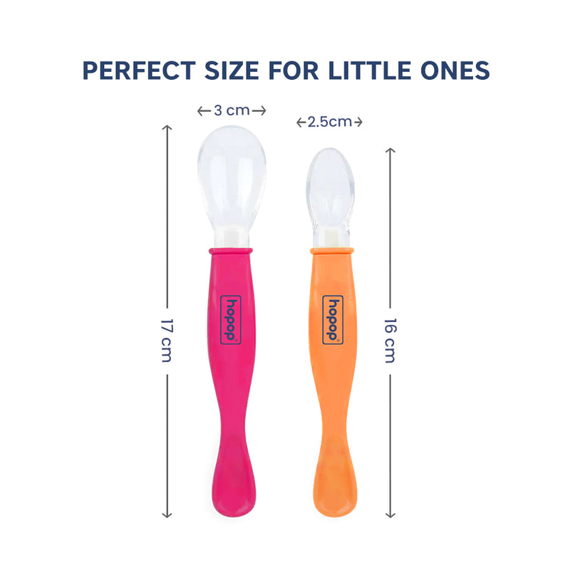 Hopop Silicone Baby Self-Feeding Spoons Pack of 2 Pink & Orange