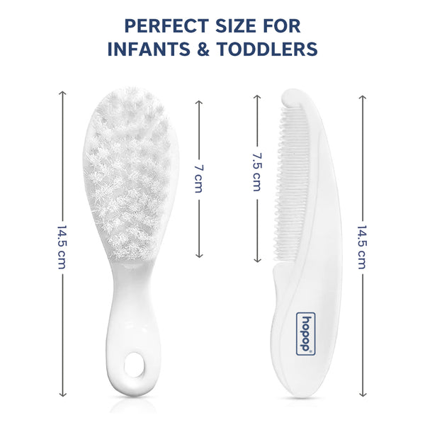 Hopop Soft Bristles Baby Comb & Brush Set - White