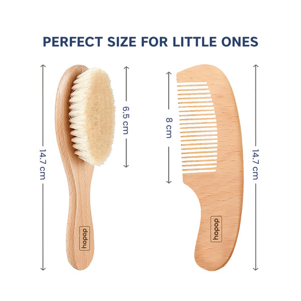 Hopop Natural Bristle Baby Wooden Brush & Comb Set 0M+