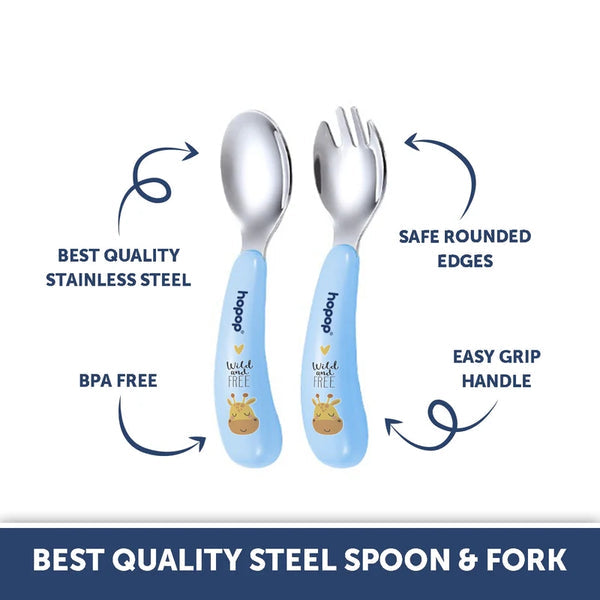Hopop Stainless Steel Spoon & Fork Set with Travel Case 2-Piece Blue