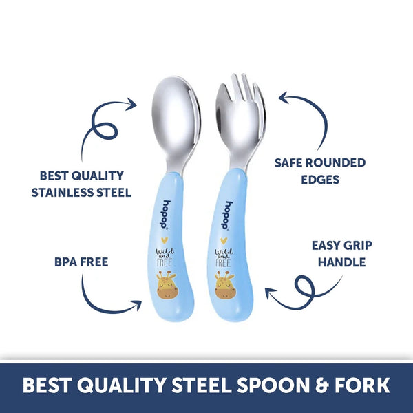 Hopop Stainless Steel Spoon & Fork Set With Travel Case - Blue