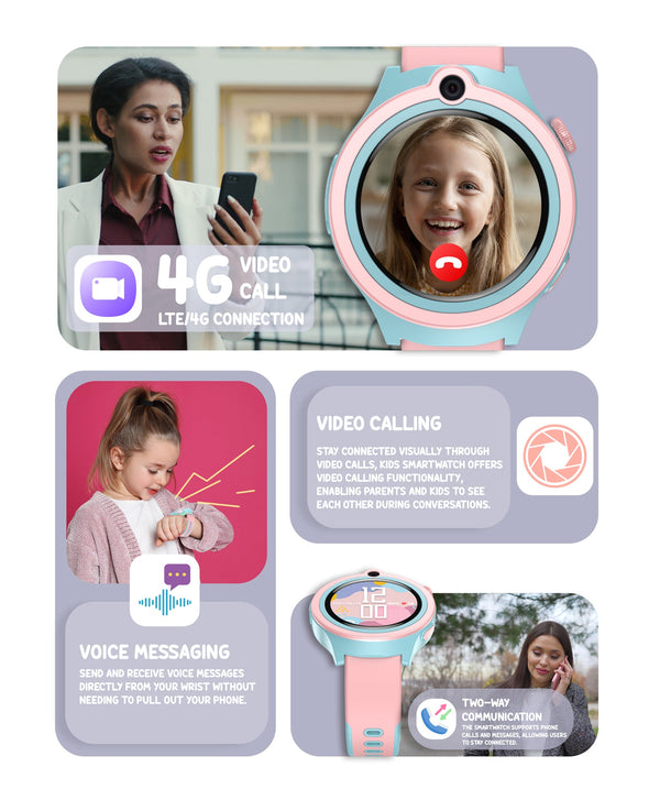 Spiky Cacus 4g Video & Voice Calling Smartwatch with GPS - Pink