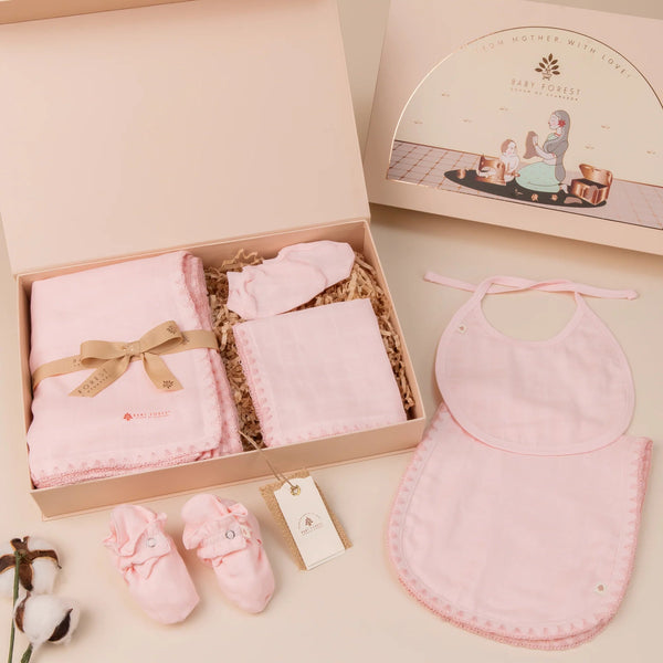 Baby Forest Komal Aavran Baby Swaddle Set 48 × 50 in Baby Pink