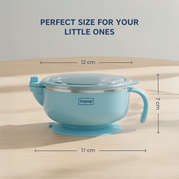Hopop ® Baby Stainless Steel Bowl with Lid & Suction Base