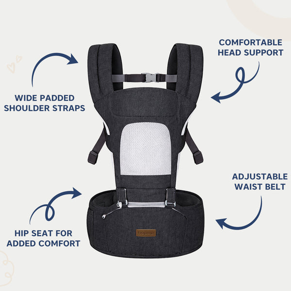 Hopop Elite 5-in-1 Hip Seat Baby Carrier 4-36 Months Khaki