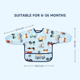 Hopop Easy-Clean Waterproof Full Sleeve Baby Bib with Food Catcher One Size – Assorted Print