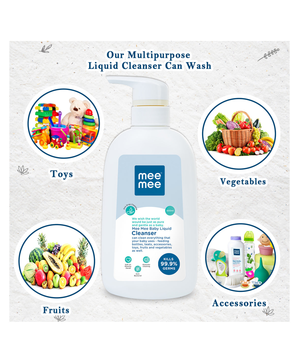 Mee Mee Baby Accessories & Vegetable Liquid Cleanser 500 ml