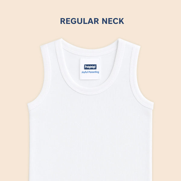 Hopop Round Neck Sleeveless Cotton Vest - White