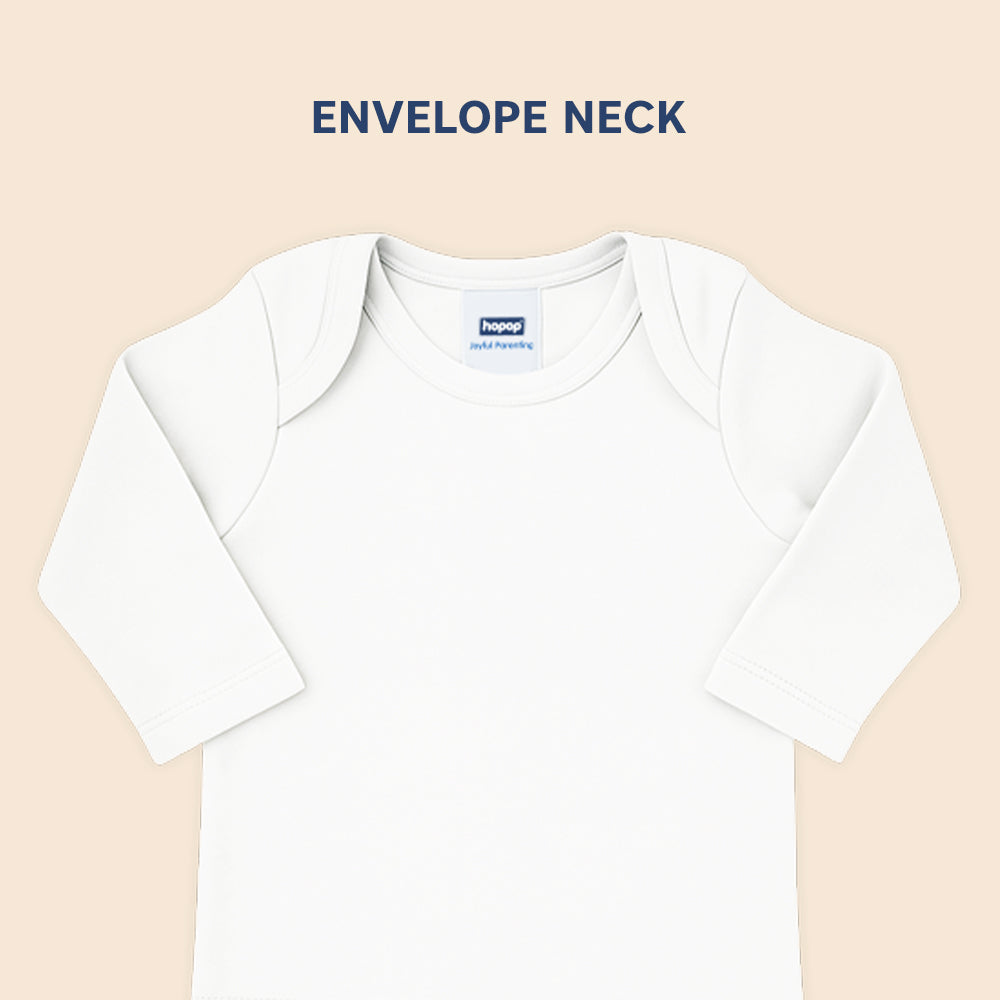 Hopop Envelope-Neck Full-Sleeve Cotton Baby Vest - Preemie to 6–12 Months - White