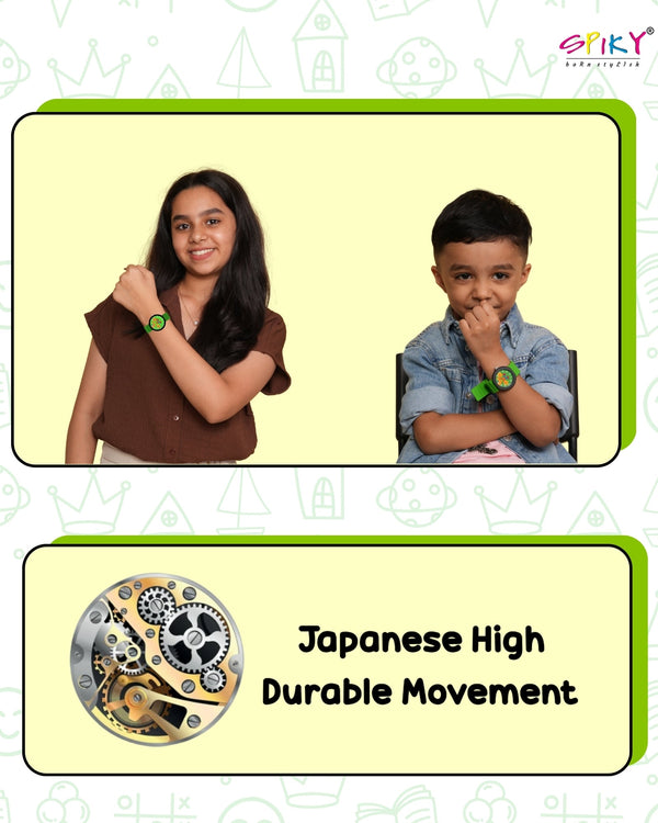 Spiky Round Analog Watch for Kids Boys and Girls EVA42 - Green