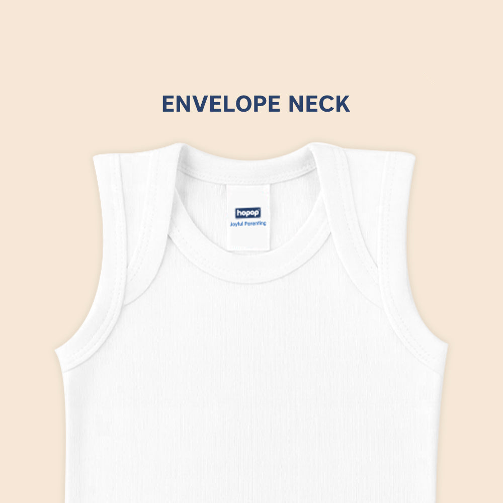 Hopop Baby Envelope Neck Sleeveless Cotton Vest 1 Piece Preemie–2Y – White