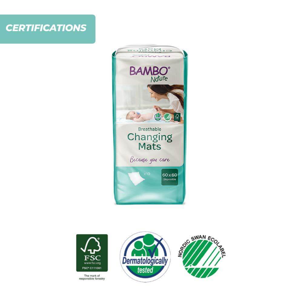 Bambo Nature Disposable Changing Mats 60 × 60 cm – Pack of 10