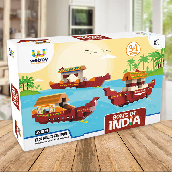 Webby 3 In 1 Boats Of India Abs Building Blocks Kit, (104 Pcs)