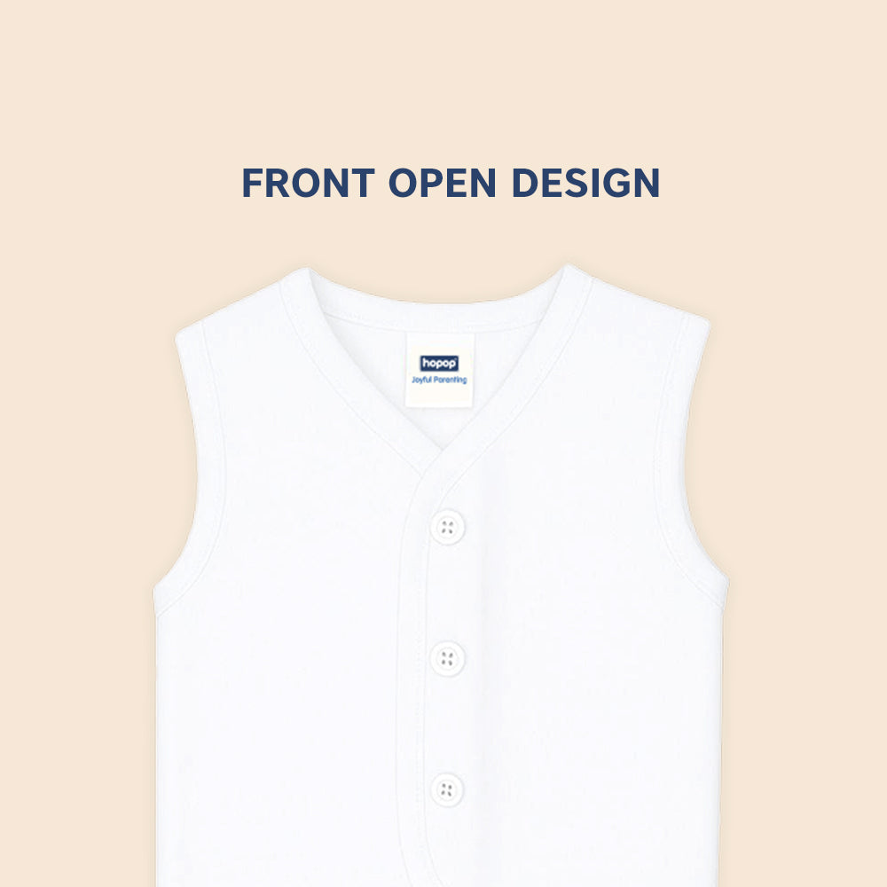 Hopop Baby Front Open Sleeveless Cotton Vest Preemie–12M – White
