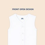 Hopop Baby Front Open Sleeveless Cotton Vest Preemie–12M – White