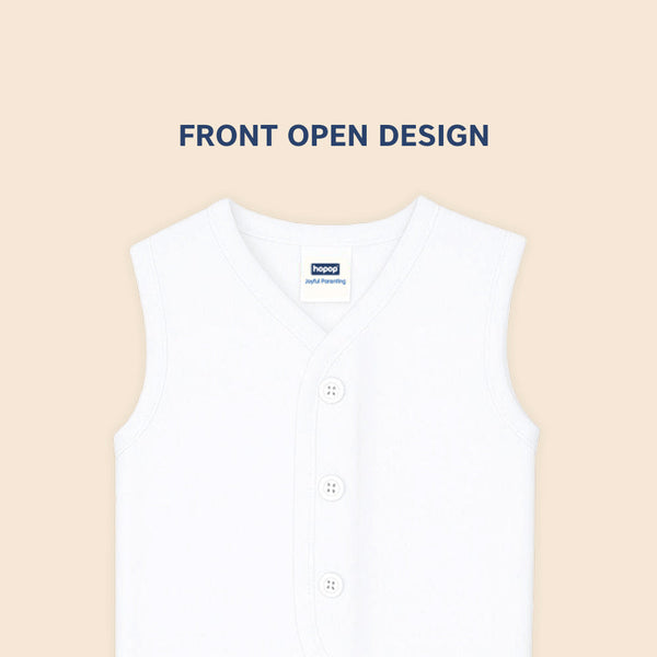 Hopop Front Open Sleeveless Cotton Vest - White