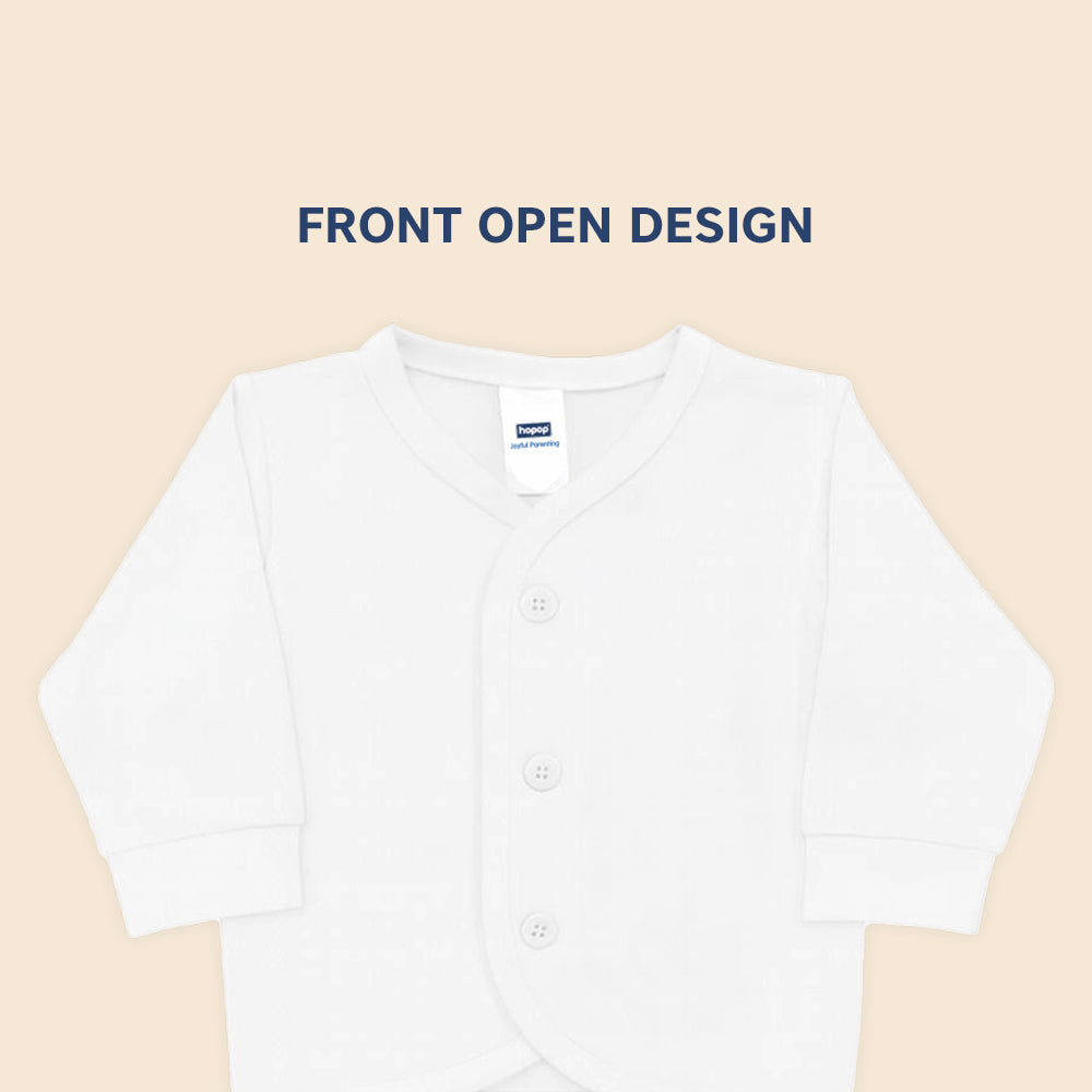 Hopop Front-Open Full-Sleeve Cotton Baby Vest - Preemie to 6–12 Months - White