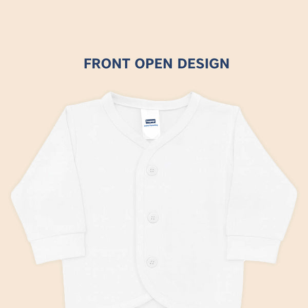 Hopop Front Open Full Sleeves Cotton Vest - White