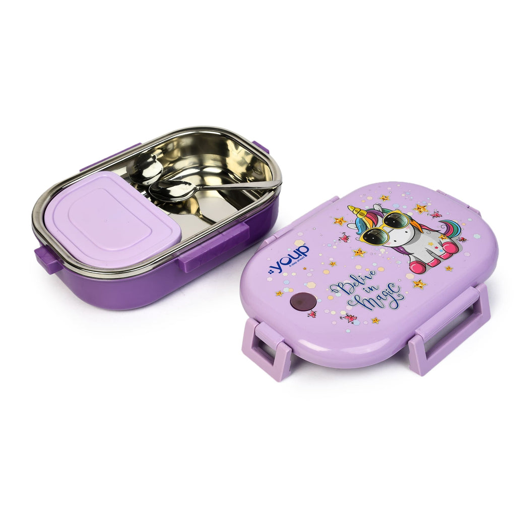 Youp Stainless Steel Purple Color Kids Lunch Box - Unicorn Theme