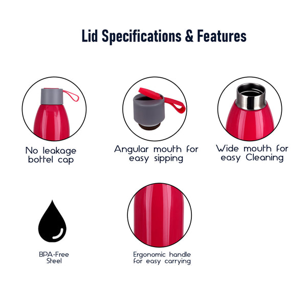 Probott Vogue Insulated Stainless Steel Water Bottles Pink - 500ml