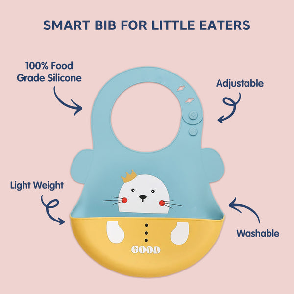 Hopop Easy Clean Waterproof Silicone Bib with Crumb Catcher 6M+ Assorted Print