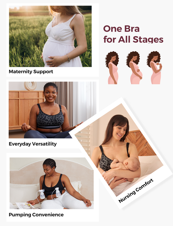 Momcozy 4-in-1 Hands Free Pumping Bra Leopard Grey - Medium