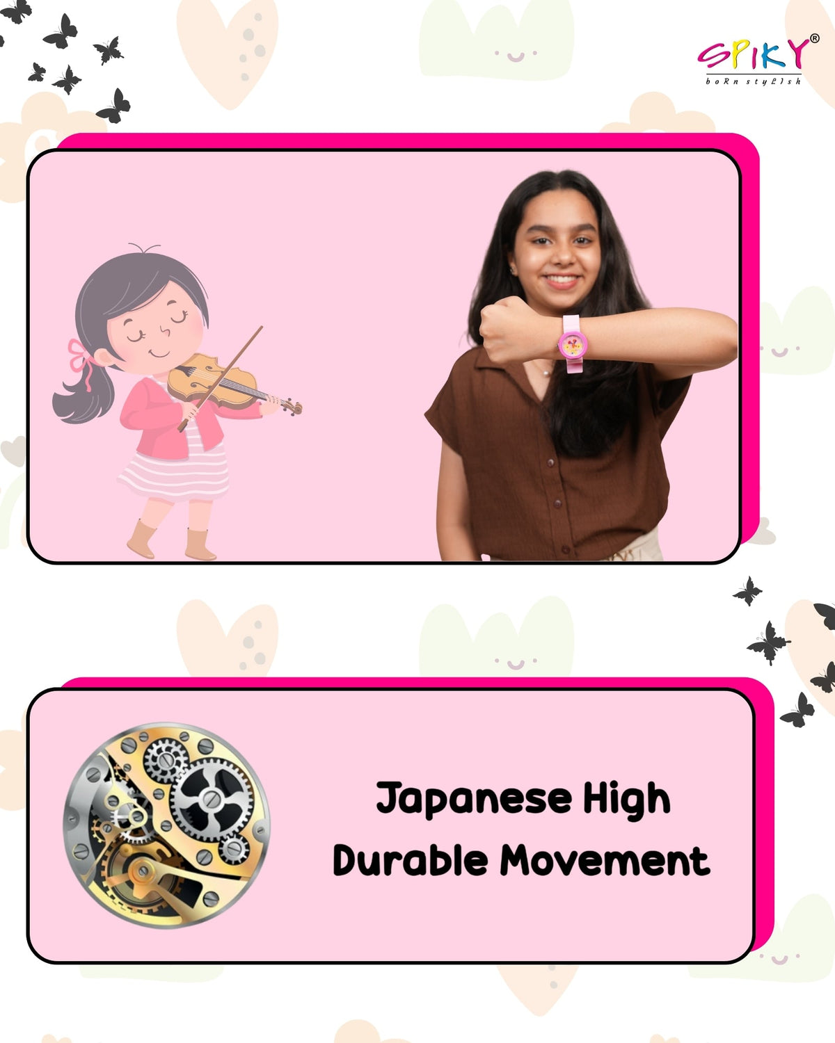 Spiky Round Analog Watch for Kids Boys and Girls EVA42 - Pink