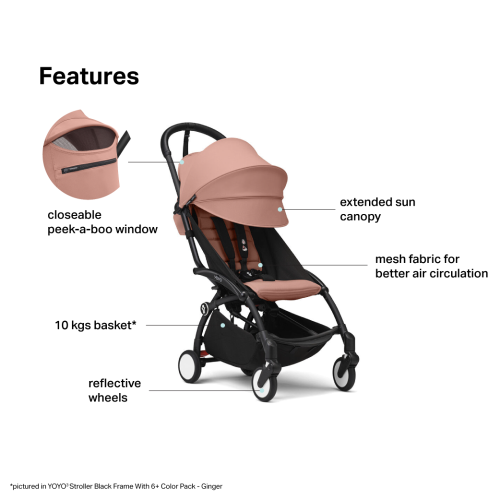 Babyzen Stroller YOYO³ with 6+ Color Pack - White Frame - Ginger