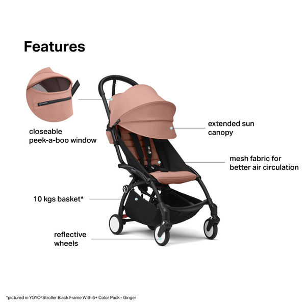 Babyzen Stroller YOYO³ with 6+ Color Pack - White Frame - Ginger