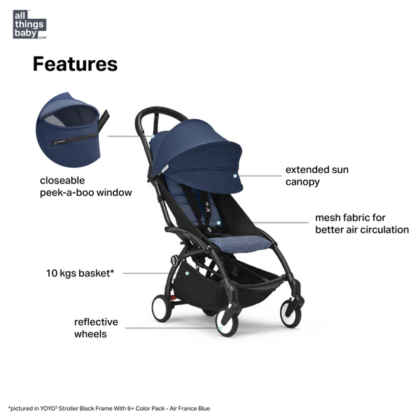 Babyzen Stroller YOYO³ with 6+ Color Pack - White Frame - Air France Blue