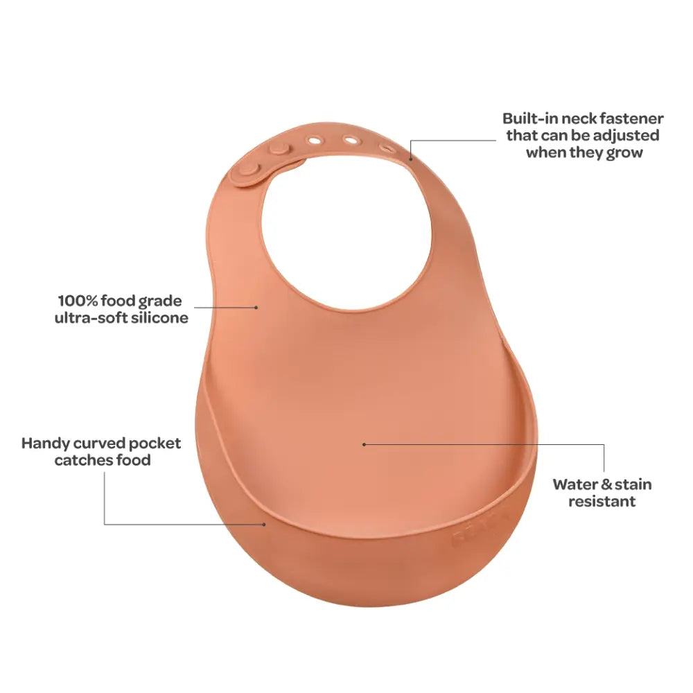 Béaba Silicone Feeding Bib with Food Catcher – Terracotta