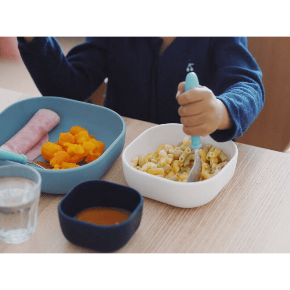 BEABA Silicone Stackable Bowls Set of 3 – Night Blue, Cotton & Baltic Blue