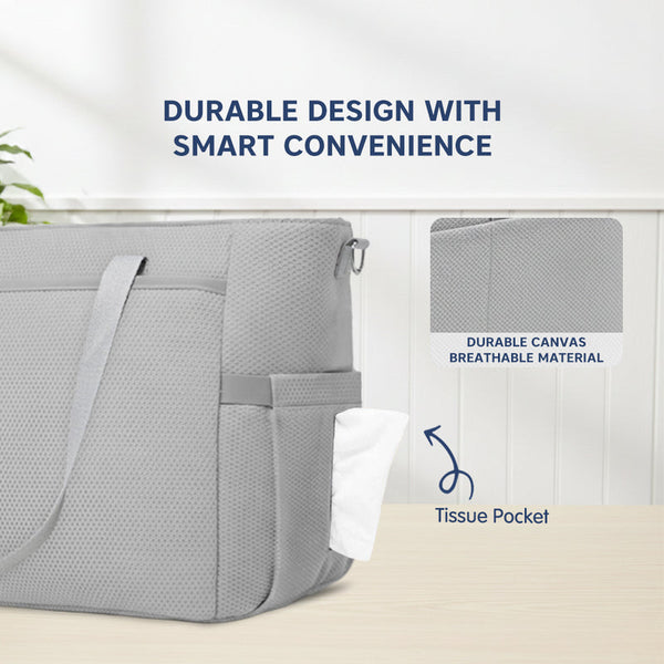 Hopop Tote Diaper Bag with Changing Mat Large – Grey