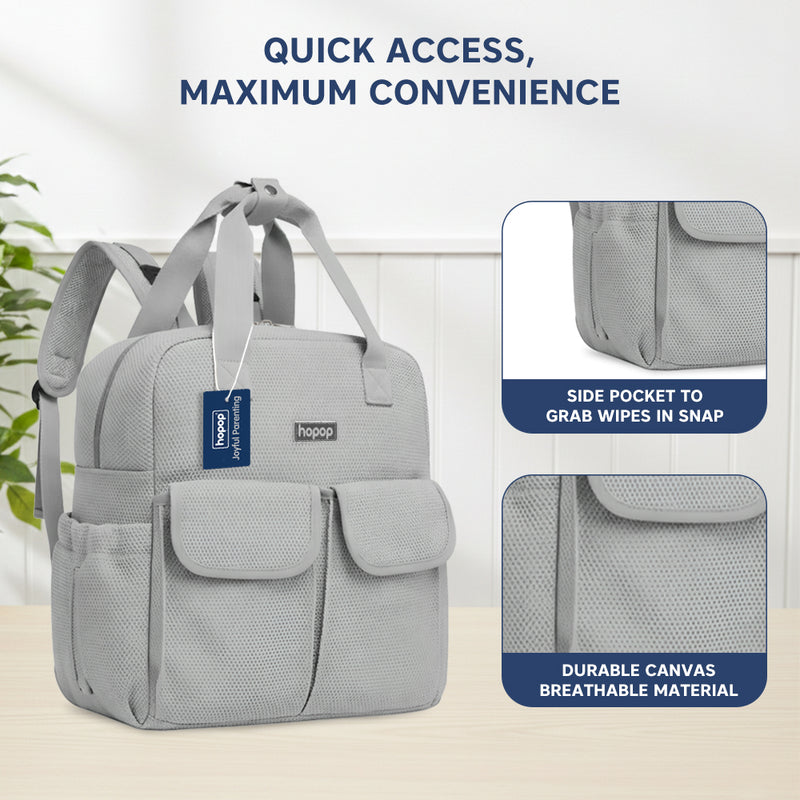 Hopop Baby Diaper Backpack with Changing Mat Large Capacity – Grey